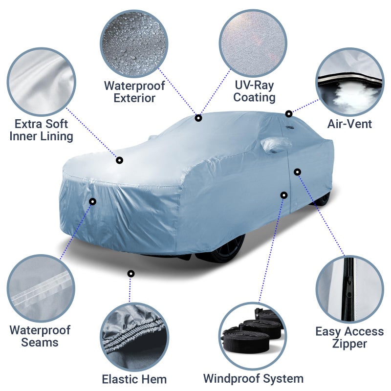 iCarCover غطاء سيارة مخصص iCarCover لسيارة دودج تشالنجر SXT، GT، هيلكات، سكات باك، SE، R/T، SRT، SRT8، T/A من 2008-2023، واقي ضد الماء لجميع الأحوال الجوية، مطر، ثلج، UV، واقي شمس، غطاء كامل خارجي وداخلي للسيارة - Image 4